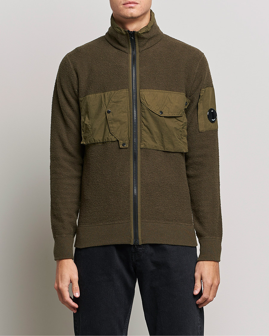 Men | Sweaters & Knitwear | C.P. Company | Lambswool Pocket Full Zip Sweat Green