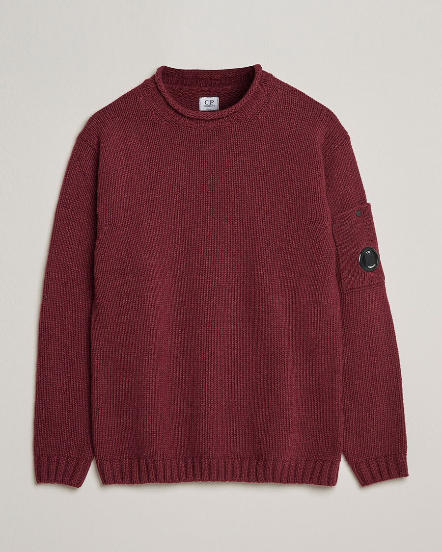 Men | Sweaters & Knitwear | C.P. Company | Lambswool Lens Roundneck Bordeaux