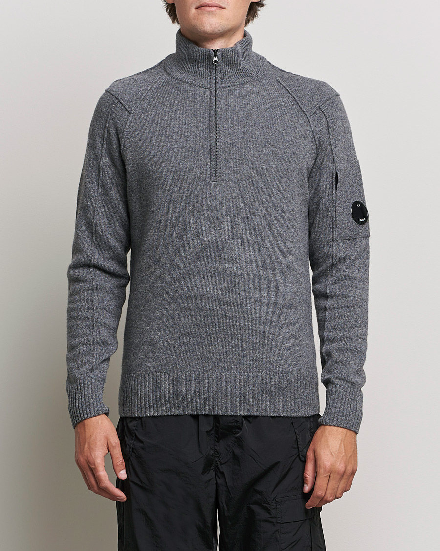 Men | Sweaters & Knitwear | C.P. Company | Lambswool Lens Half Zip Grey Marl