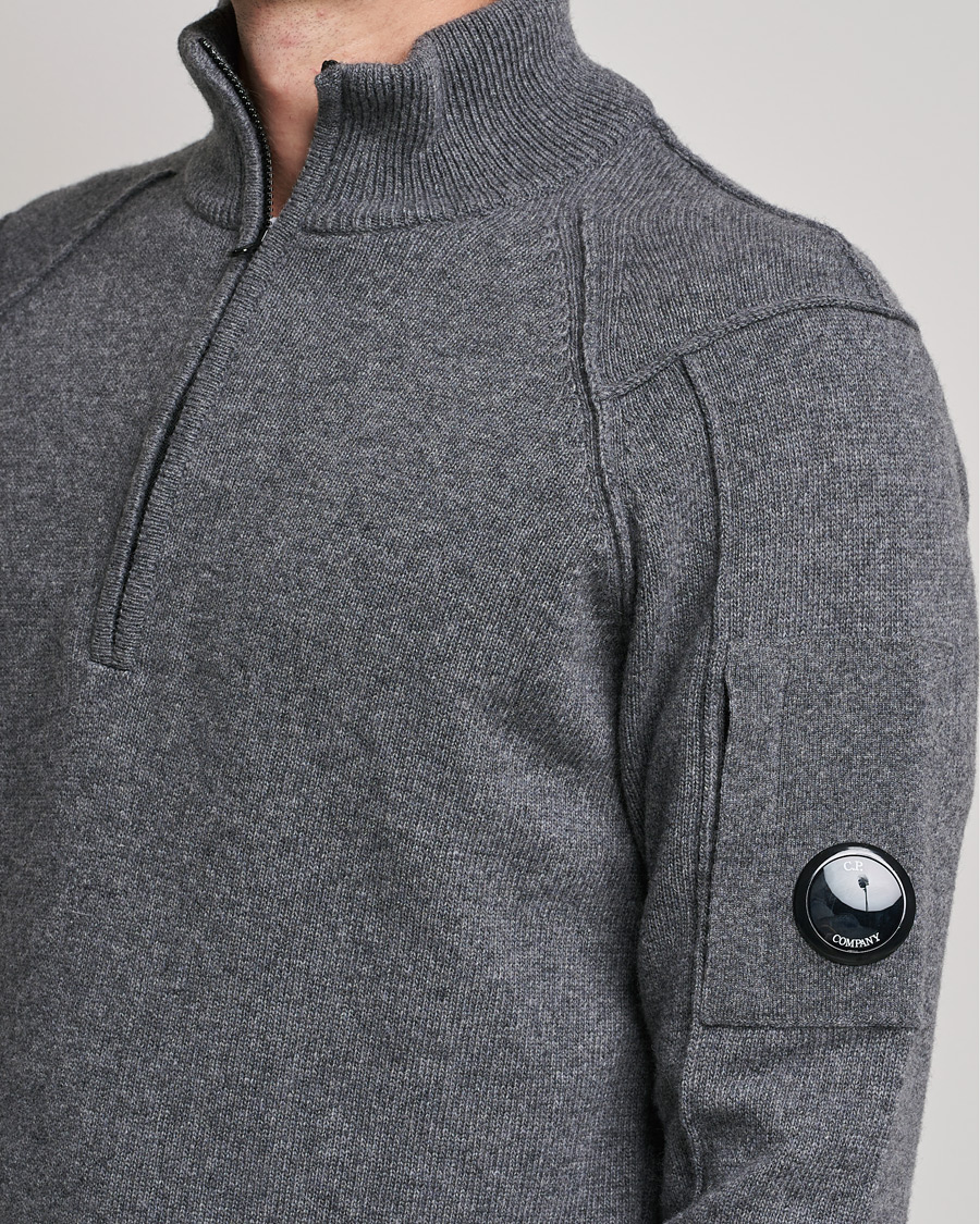 Men | Sweaters & Knitwear | C.P. Company | Lambswool Lens Half Zip Grey Marl