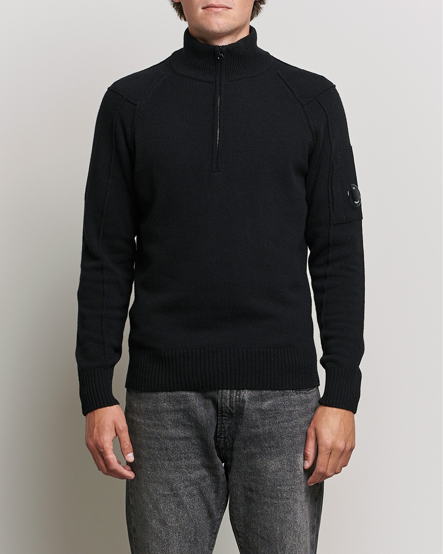 Men | Sweaters & Knitwear | C.P. Company | Lambswool Lens Half Zip Black