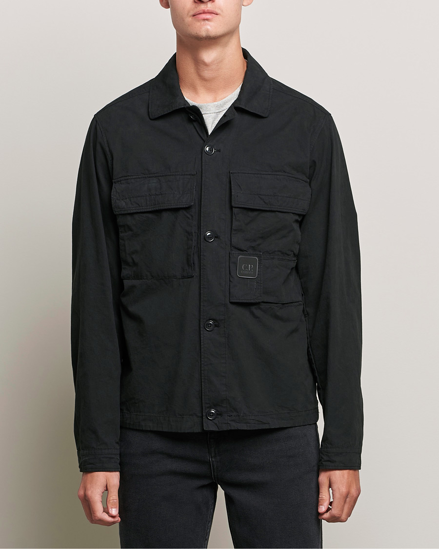 Men | Shirt Jackets | C.P. Company | Metropolis Micro Reps Diamond Peach Overshirt Black