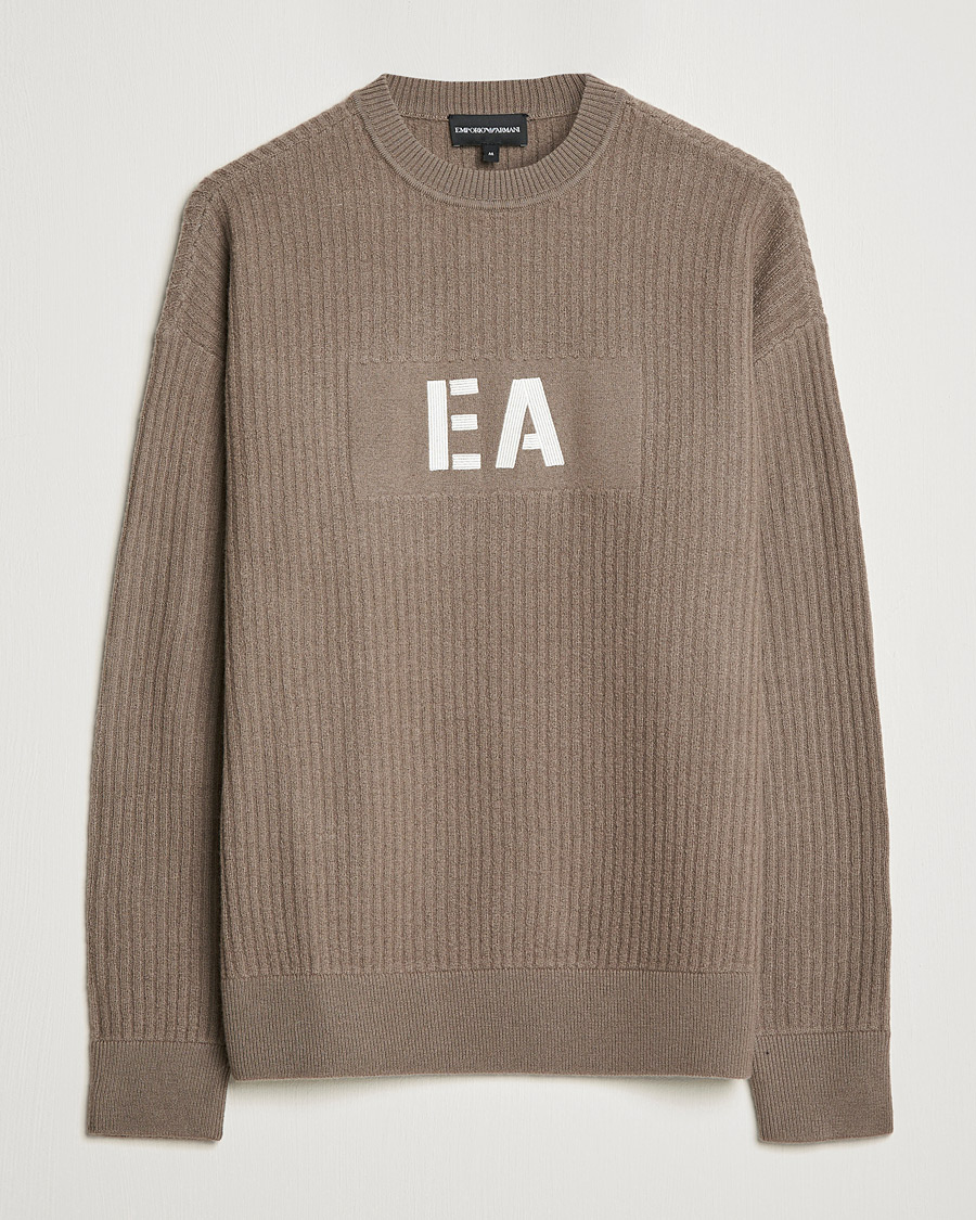 Men | Sweaters & Knitwear | Emporio Armani | Wool Logo Sweater Camel