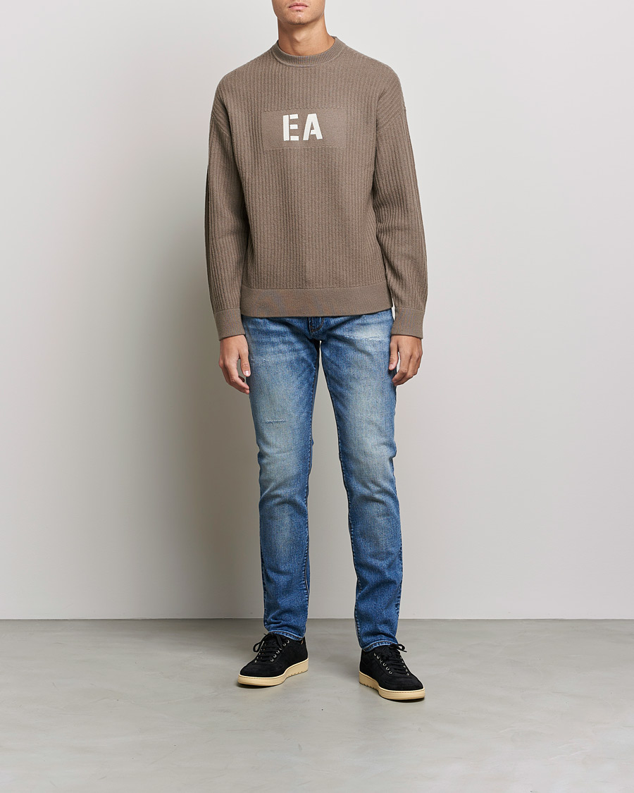 Men | Sweaters & Knitwear | Emporio Armani | Wool Logo Sweater Camel