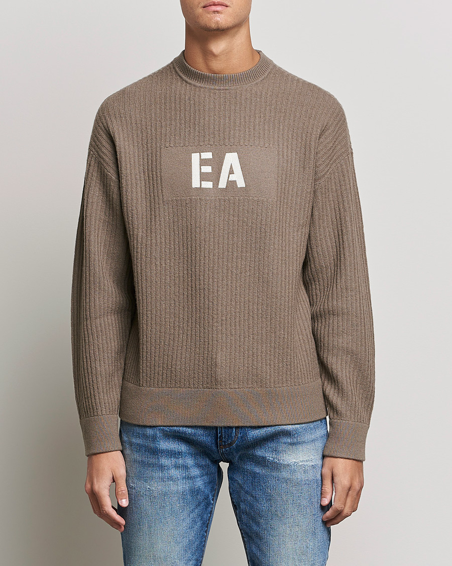 Men | Sweaters & Knitwear | Emporio Armani | Wool Logo Sweater Camel