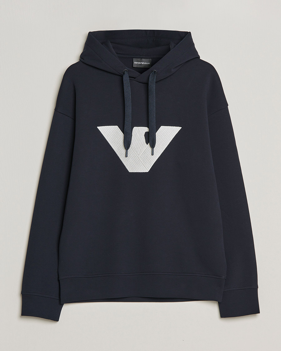 Men | Sweaters & Knitwear | Emporio Armani | Cotton Eagle Hoodie Navy