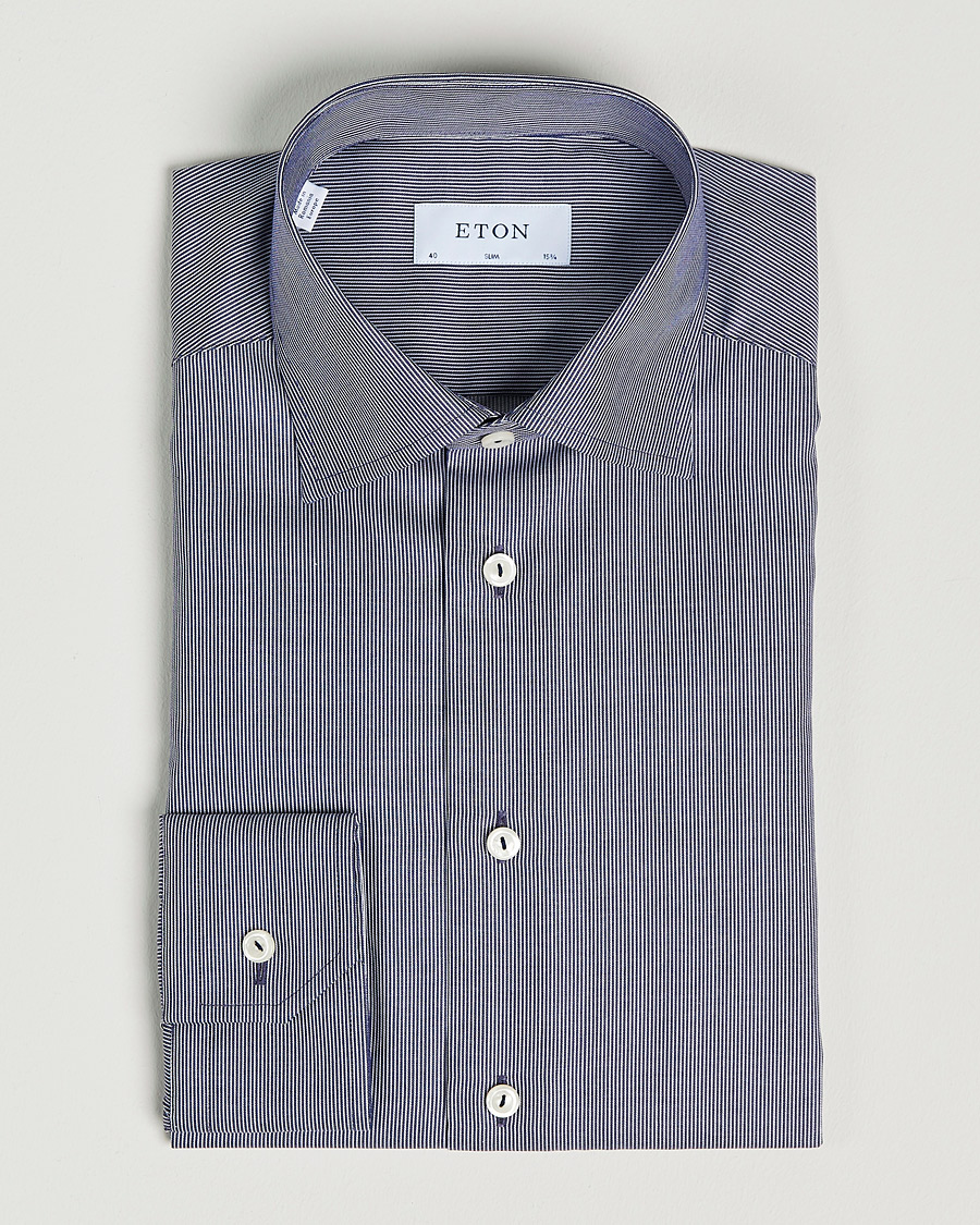 Men | Shirts | Eton | Striped Fine Twill Slim Shirt Navy Blue