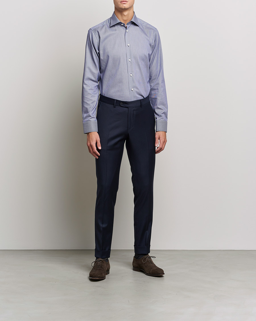 Men | Shirts | Eton | Striped Fine Twill Slim Shirt Navy Blue