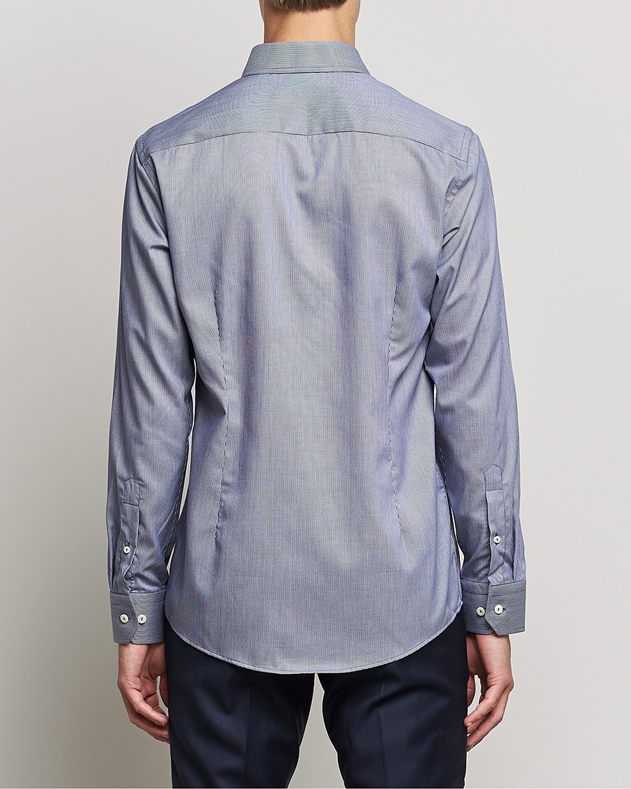 Men | Shirts | Eton | Striped Fine Twill Slim Shirt Navy Blue