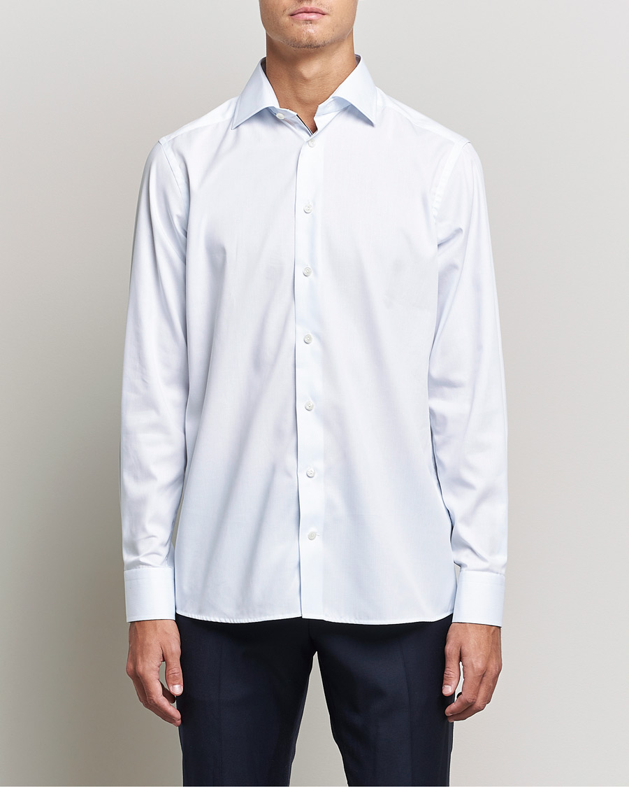 Men | Shirts | Eton | Hair line Striped Contemporary Twill Shirt Light Blue