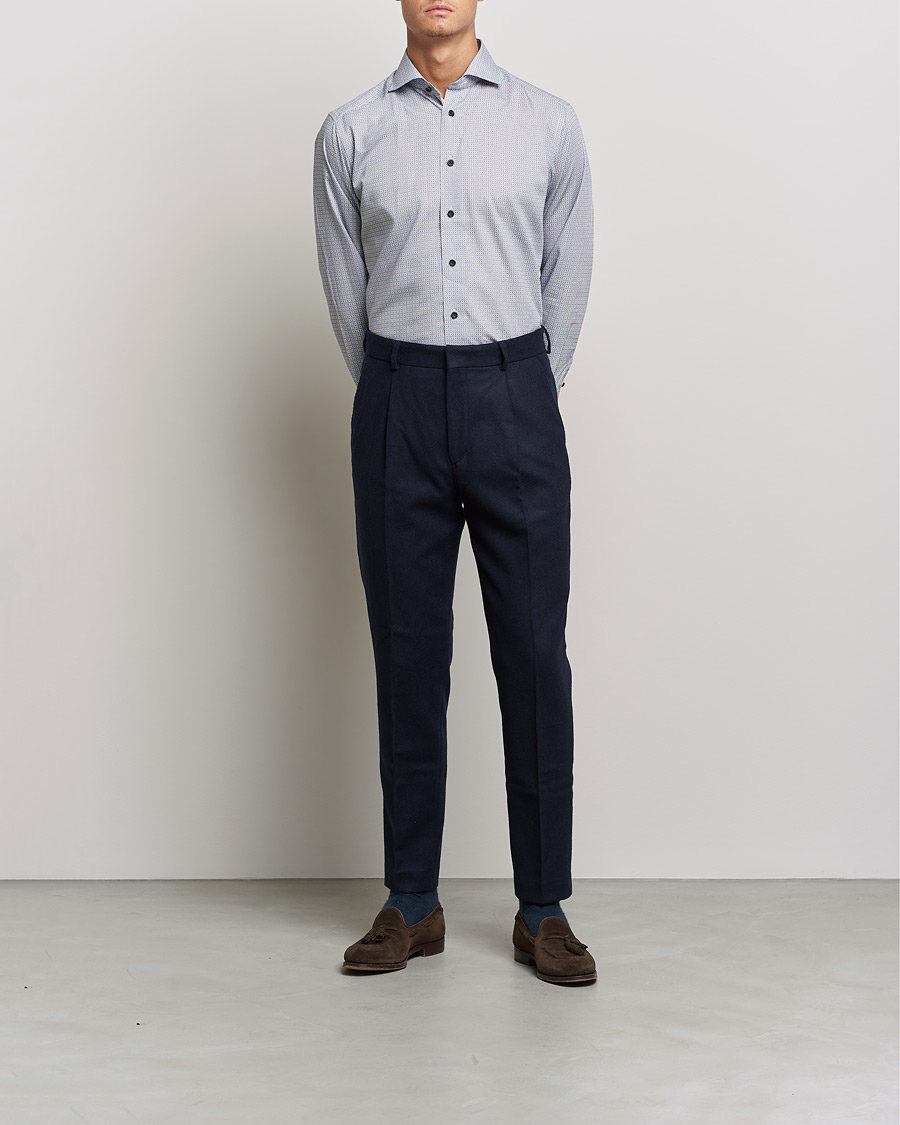 Men | Shirts | Eton | Floral Print Cotton Tencel Flannel Shirt Navy