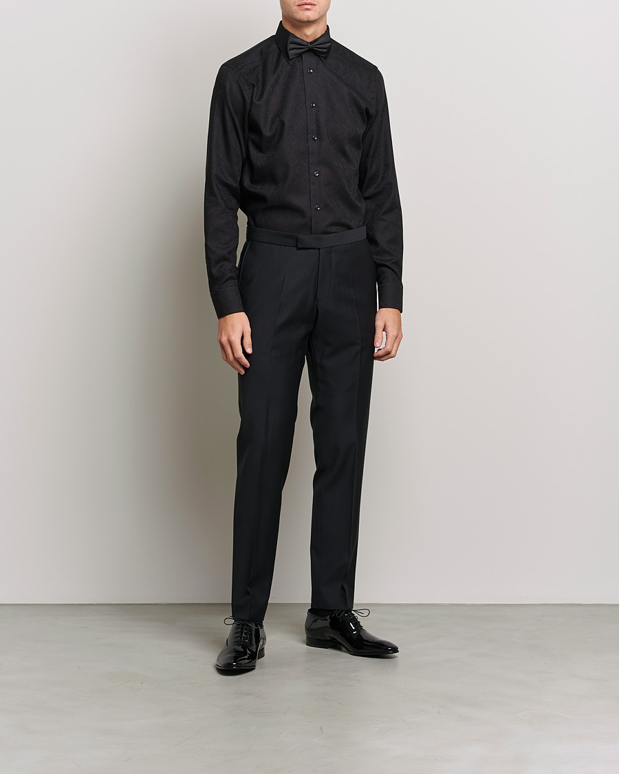 Men | Business Shirts | Eton | Jaquard Paisley Shirt Black