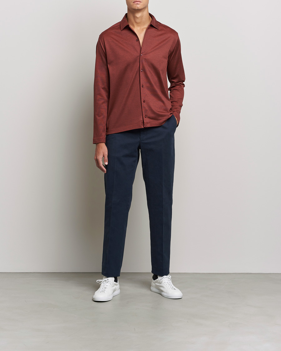 Men | Polo Shirts | Eton | Oxford Pique Shirt Mid Red
