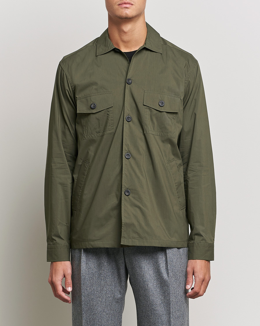 Men | Shirt Jackets | Eton | Cotton Nylon Overshirt Olive