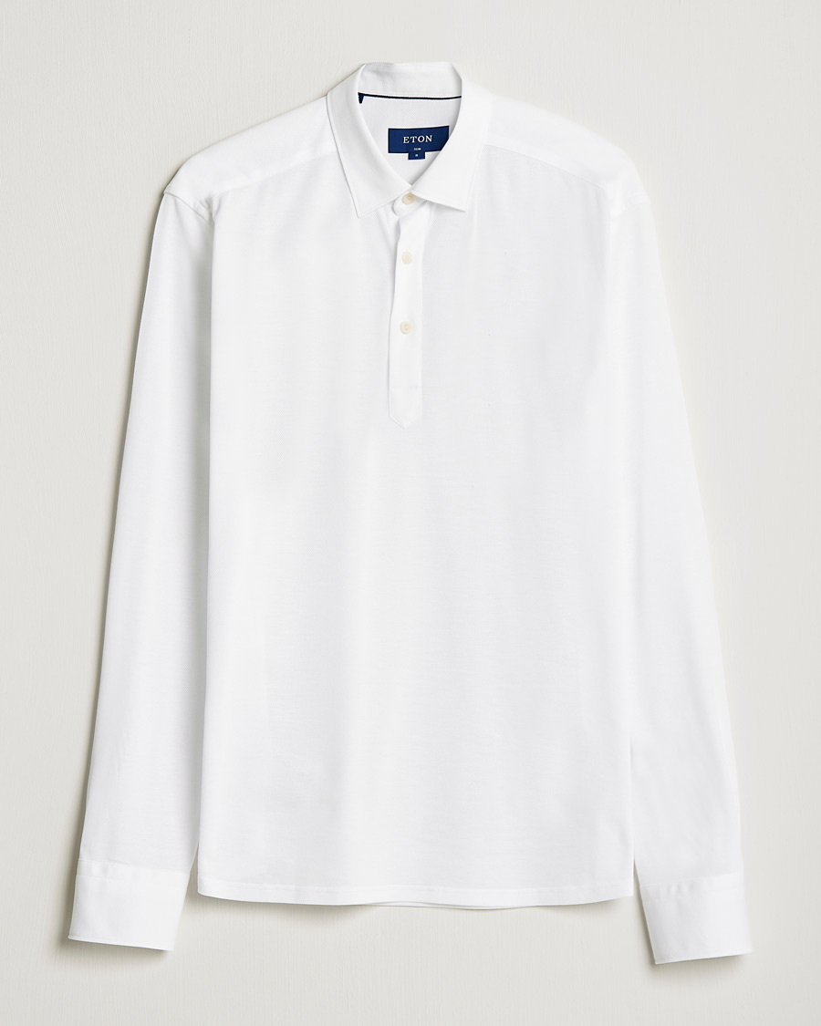 Men | Sweaters & Knitwear | Eton | Slim Fit Cotton Piqué Popover Shirt White