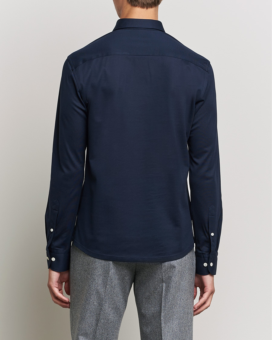 Men | Sweaters & Knitwear | Eton | Slim Fit Cotton Piqué Popover Shirt Navy