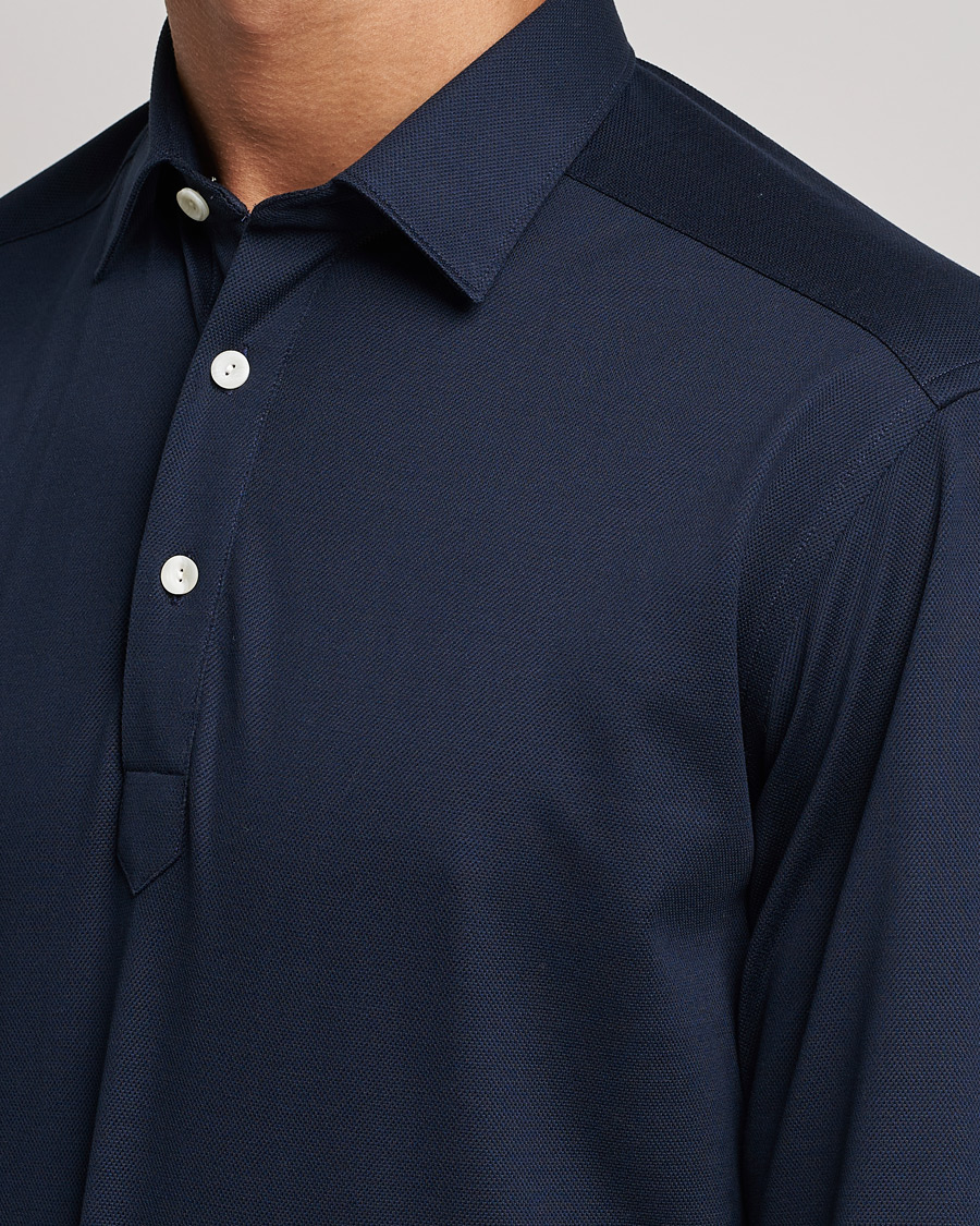 Men | Sweaters & Knitwear | Eton | Slim Fit Cotton Piqué Popover Shirt Navy