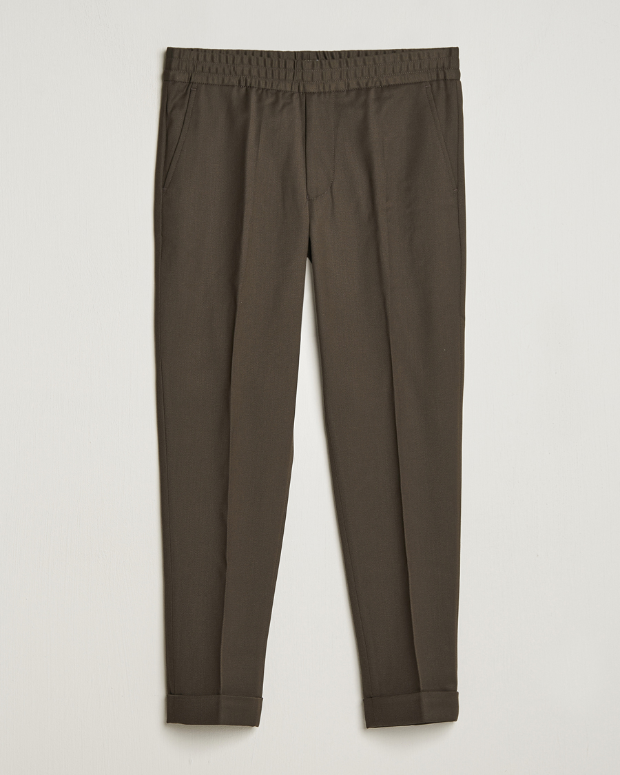 Men | Drawstring Trousers | Filippa K | Terry Wool Trousers Dark Forest Green