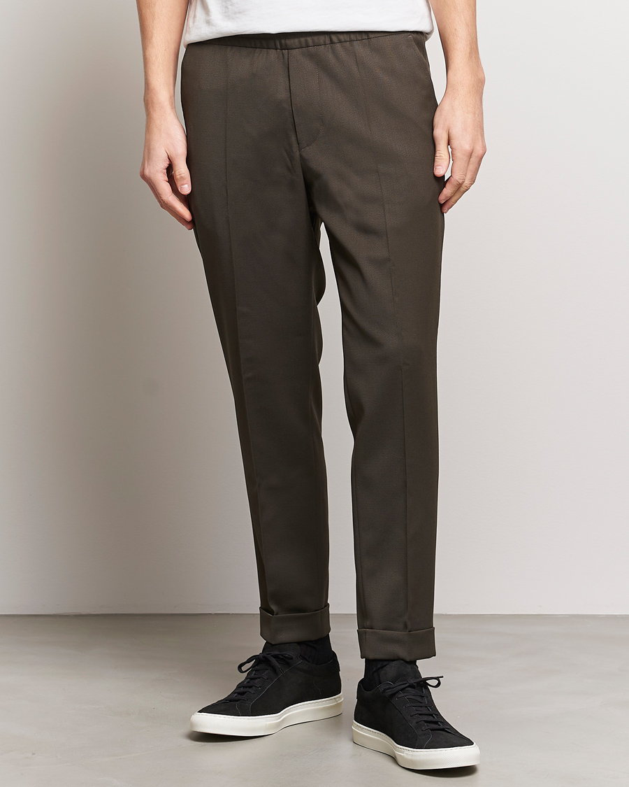 Men | Drawstring Trousers | Filippa K | Terry Wool Trouser Dark Forest Green