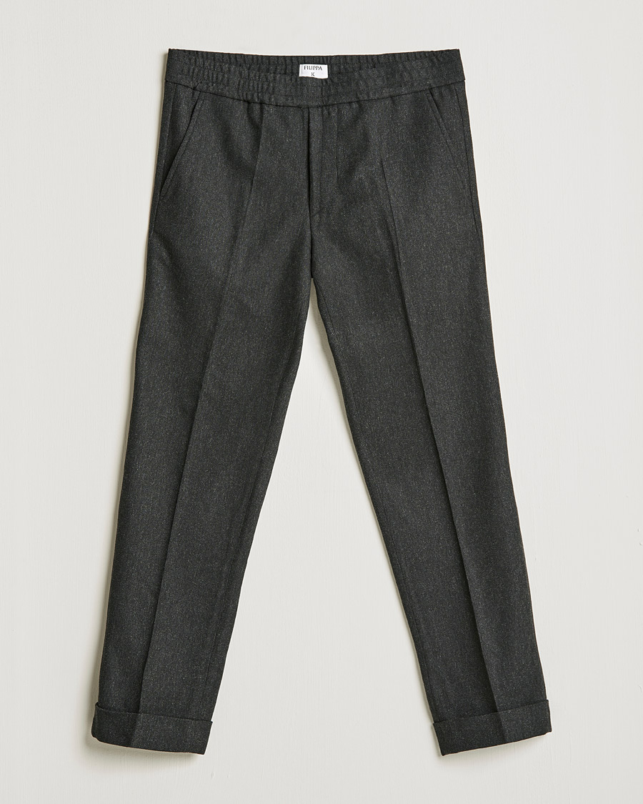 Men | Trousers | Filippa K | Terry Flannel Trousers Dark Grey Mel