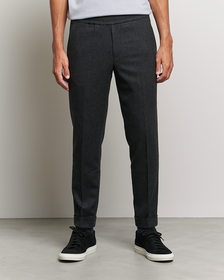 Men | Trousers | Filippa K | Terry Flannel Trousers Dark Grey Mel