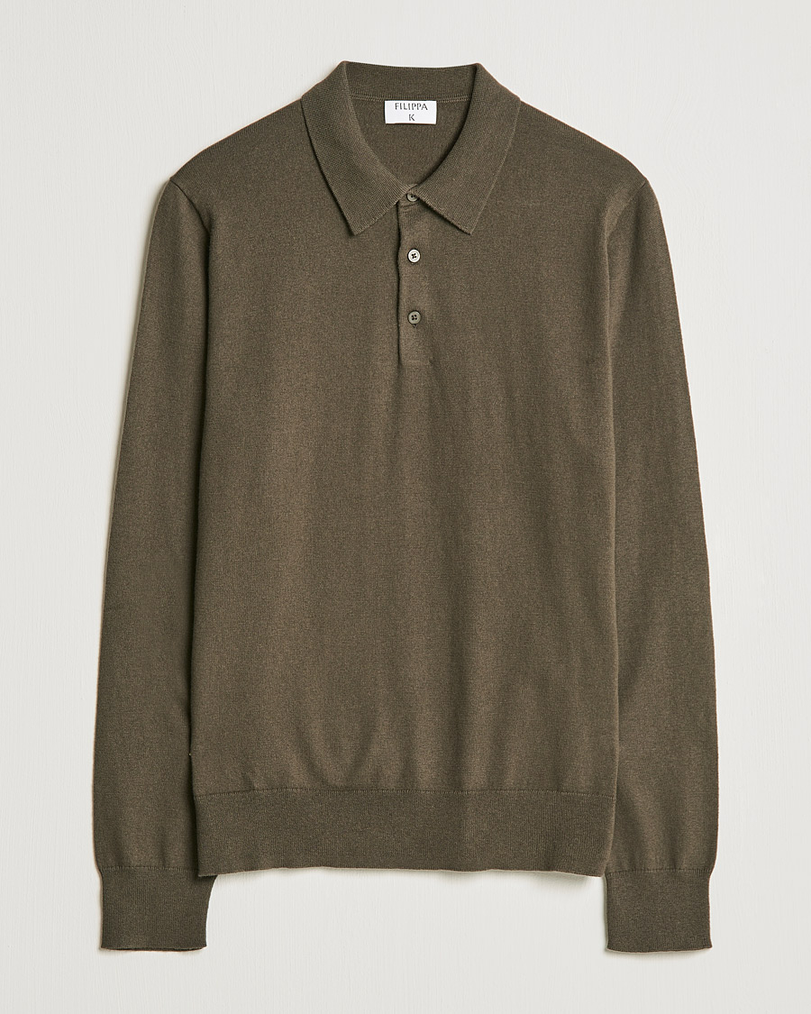 Men |  | Filippa K | Cotton Merino Knitted Poloshirt Dark Forest Green