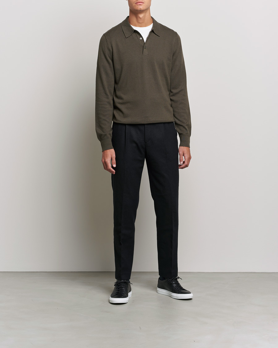 Men |  | Filippa K | Cotton Merino Knitted Poloshirt Dark Forest Green