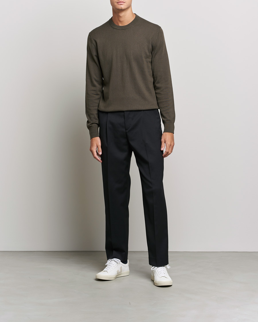 Men | Sweaters & Knitwear | Filippa K | Cotton Merion Sweater Dark Forest Green