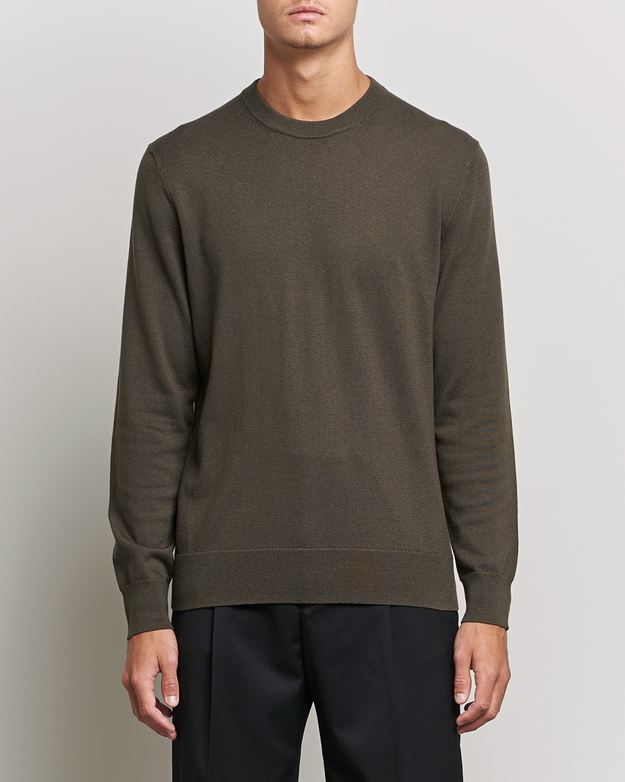 Men | Sweaters & Knitwear | Filippa K | Cotton Merion Sweater Dark Forest Green