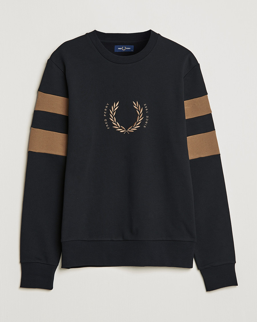 Men | Sweaters & Knitwear | Fred Perry | Branded Tipped Sleeve Sweatshirt Black
