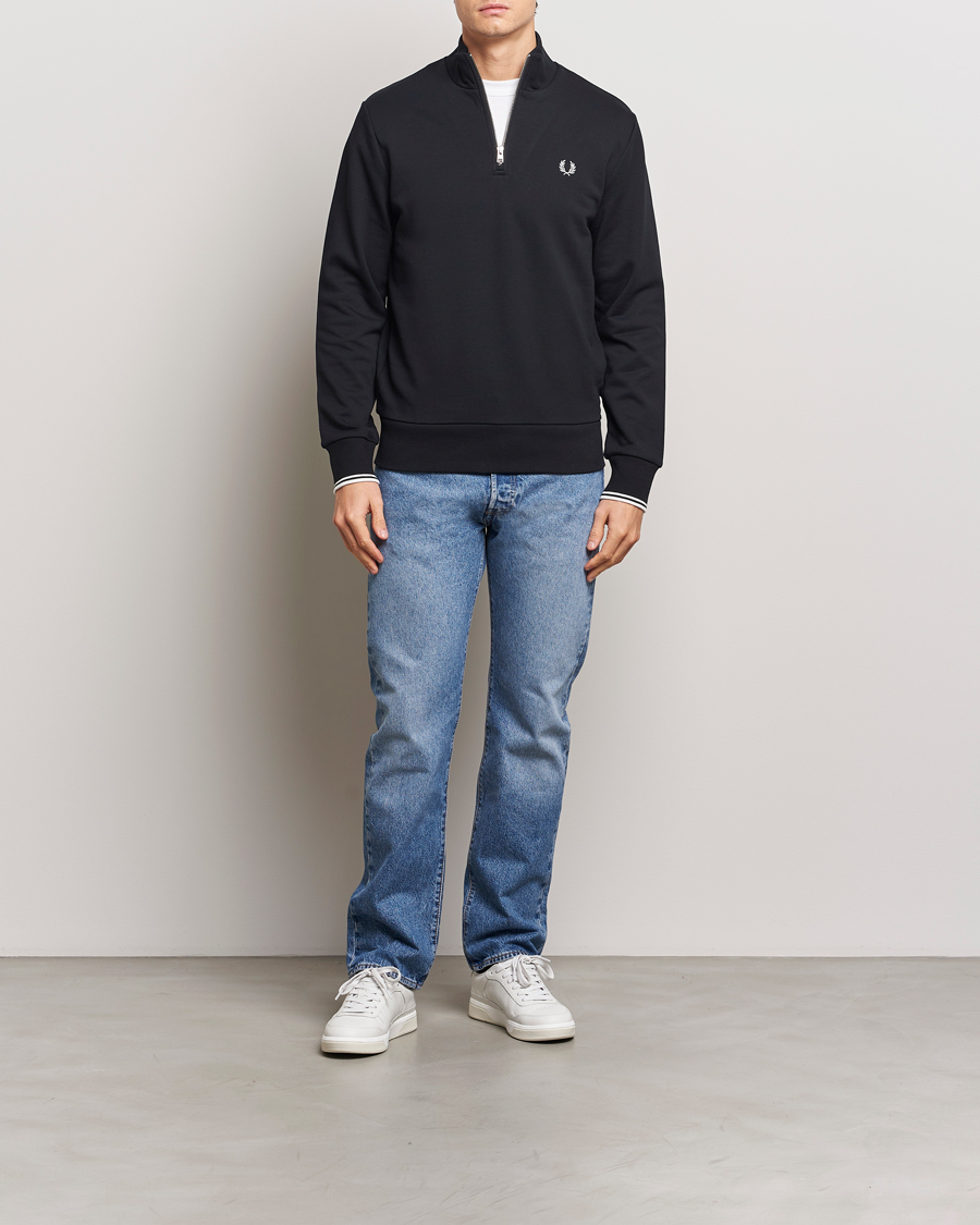 Men | Sweaters & Knitwear | Fred Perry | Half Zip Sweatshirt Black