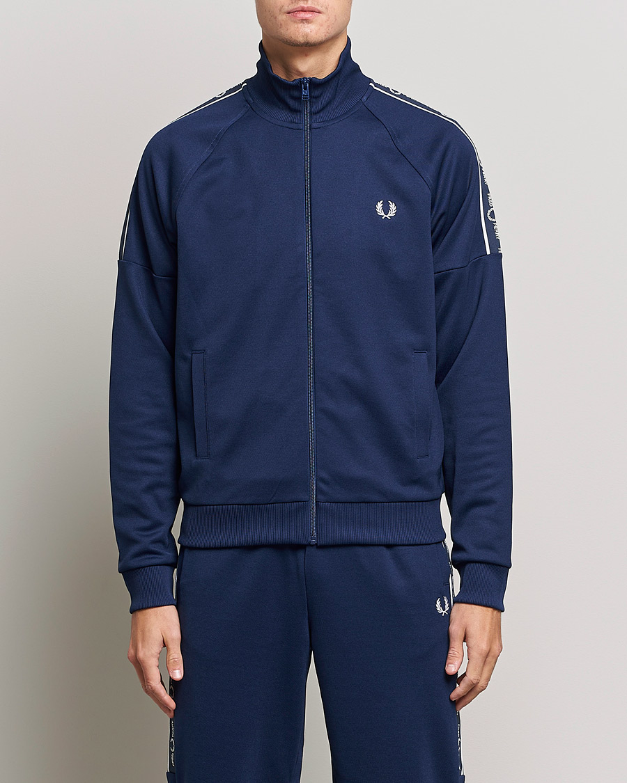 Men | Sweaters & Knitwear | Fred Perry | Tapped Sleeve Track Jacket Blue