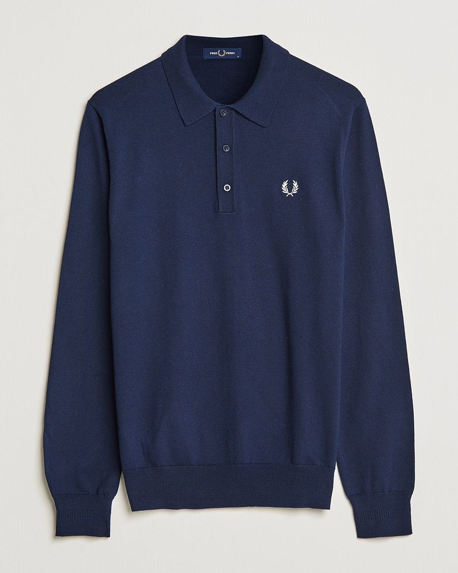 Men |  | Fred Perry | Long Sleeve Knitted Shirt Navy