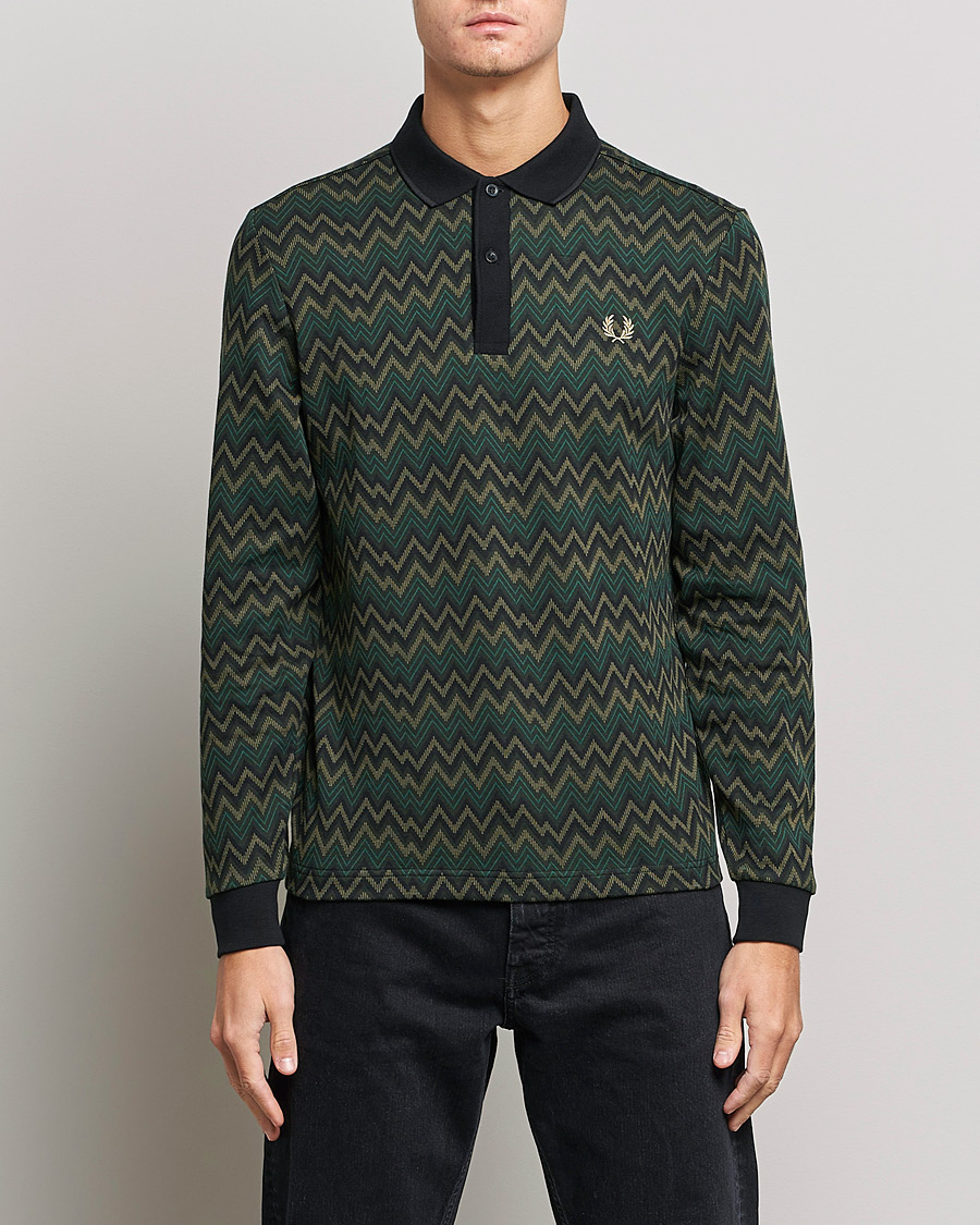 Men | Knitted Polo Shirts | Fred Perry | Jaquard Polo Shirt Night Green