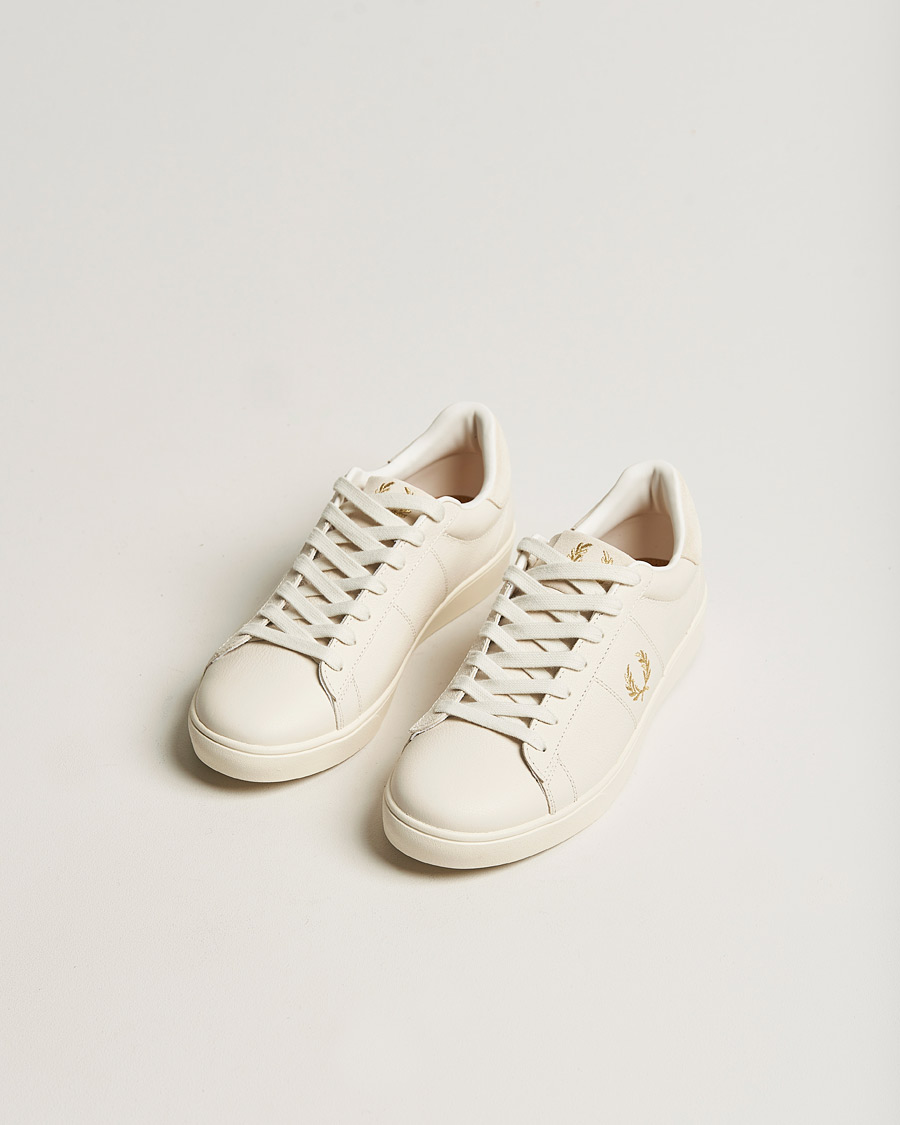 Men | Fred Perry Spencer Tumbled Leather Sneaker Ecru | Fred Perry | Spencer Tumbled Leather Sneaker Ecru