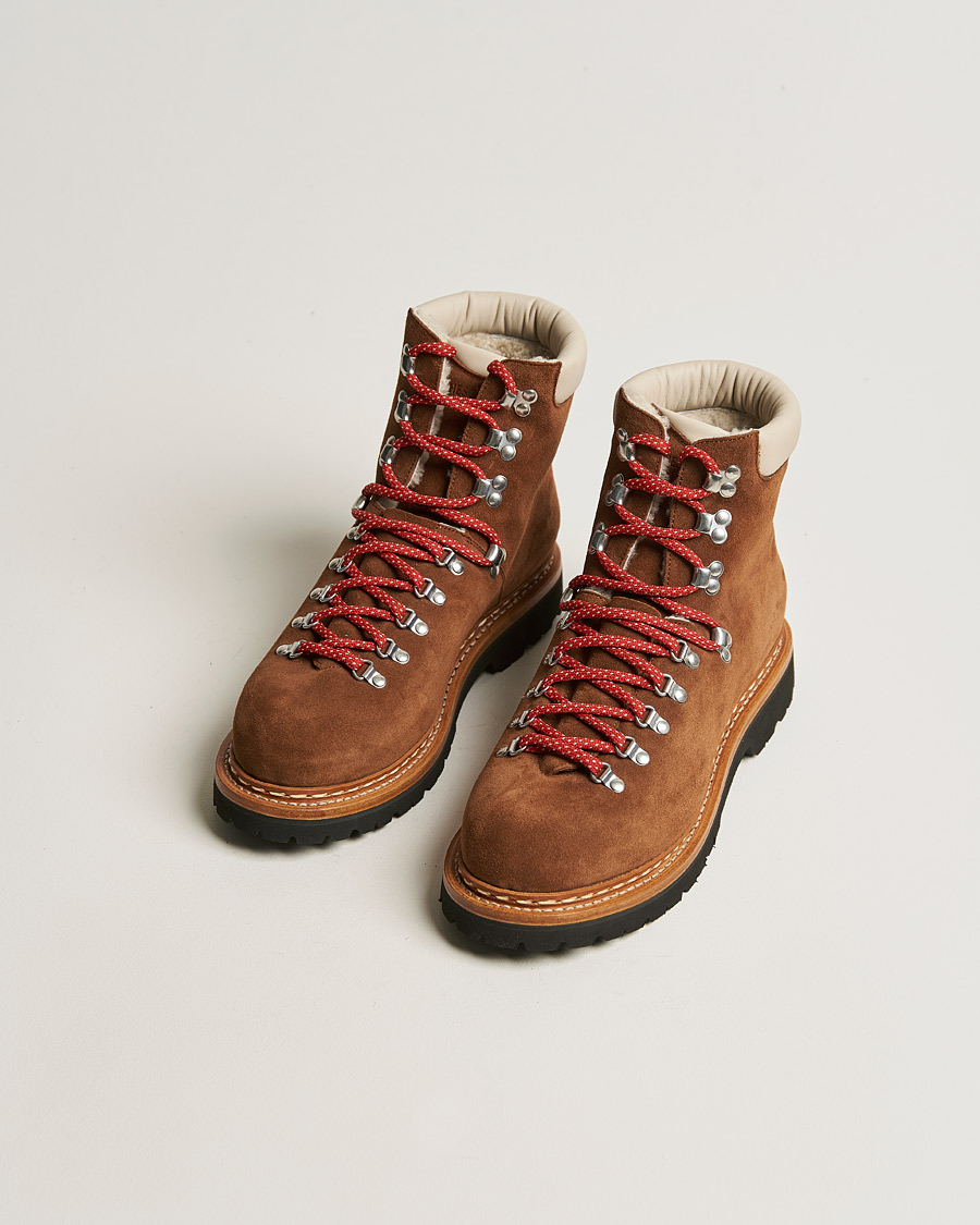 Men | Lace-up Boots | Heschung | Iseran Fur Lined Suede Mountain Boot Brown