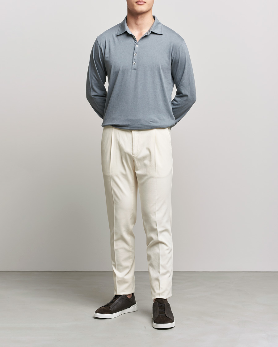 Men | Long Sleeve Polo Shirts | Massimo Alba | Ischia Cotton/Cashmere Polo Smoke