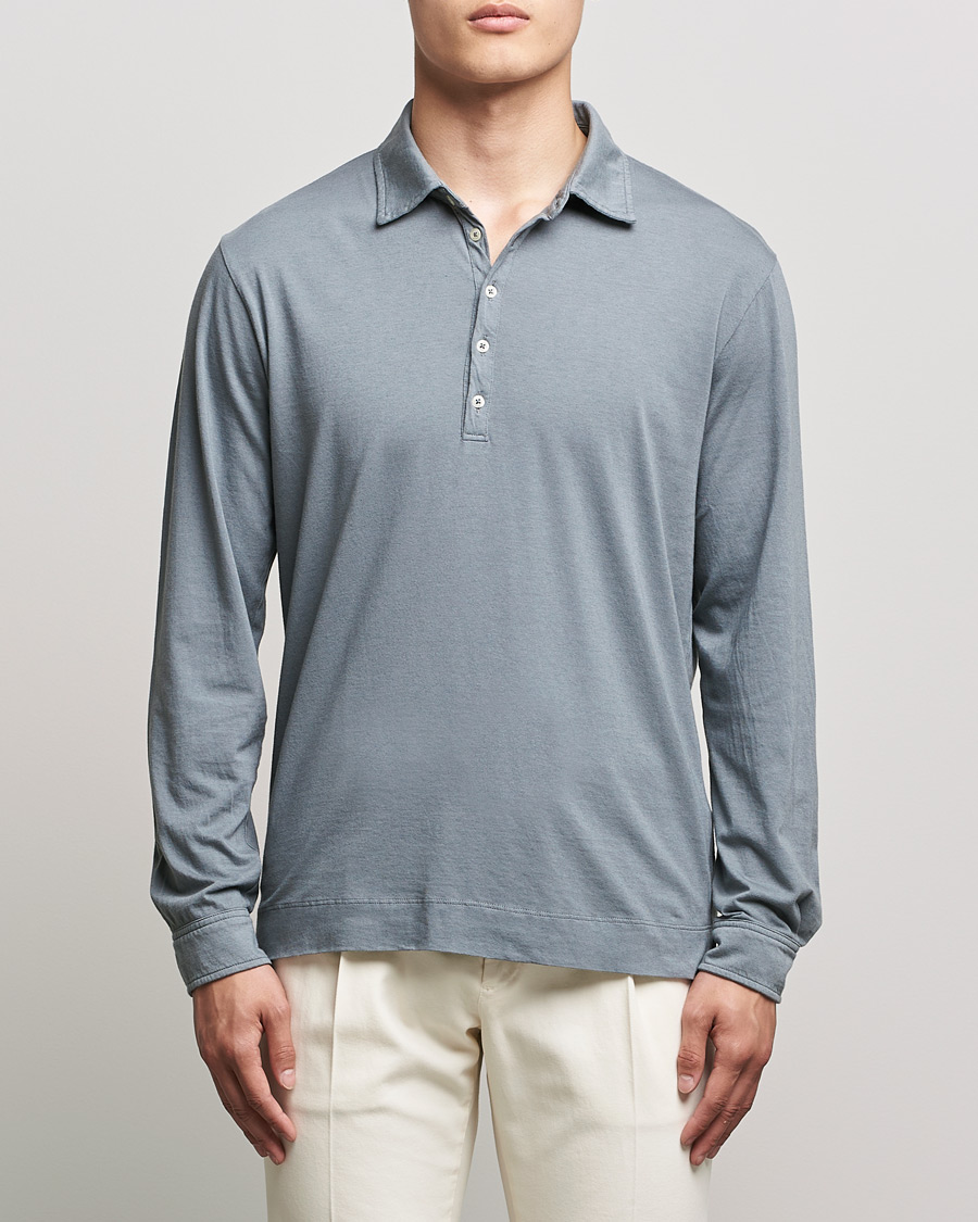 Men | Long Sleeve Polo Shirts | Massimo Alba | Ischia Cotton/Cashmere Polo Smoke