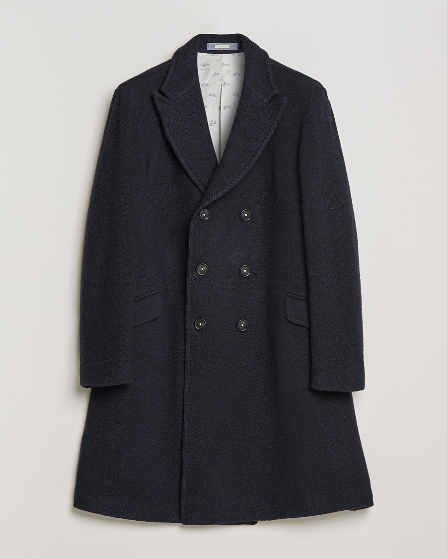 Men | Coats & Jackets | Massimo Alba | Oversize Wool Herringbone Coat Dark Navy