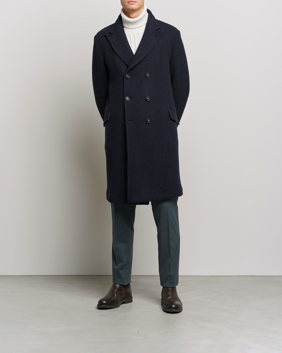 Men |  | Massimo Alba | Oversize Wool Herringbone Coat Dark Navy
