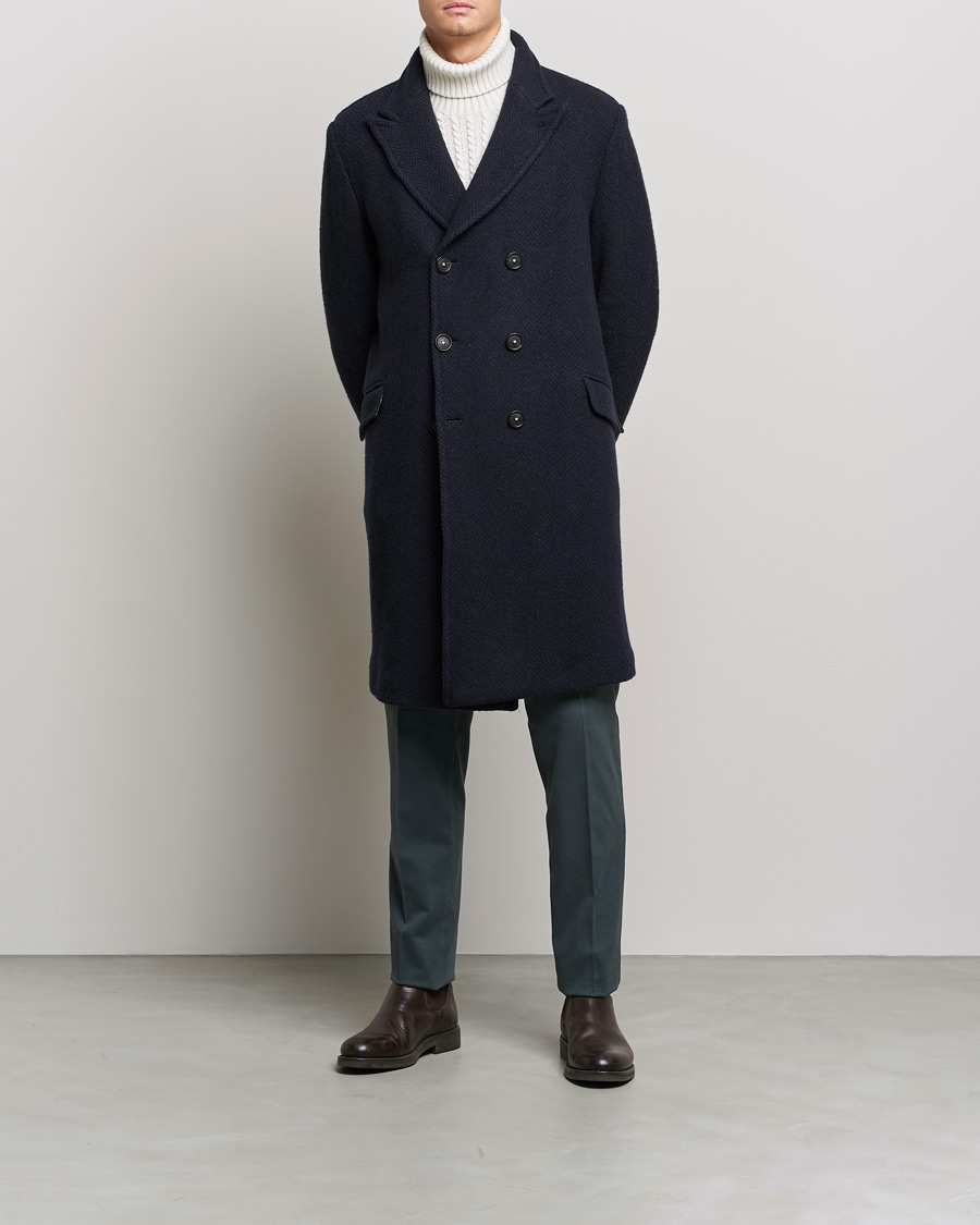 Men | Coats & Jackets | Massimo Alba | Oversize Wool Herringbone Coat Dark Navy