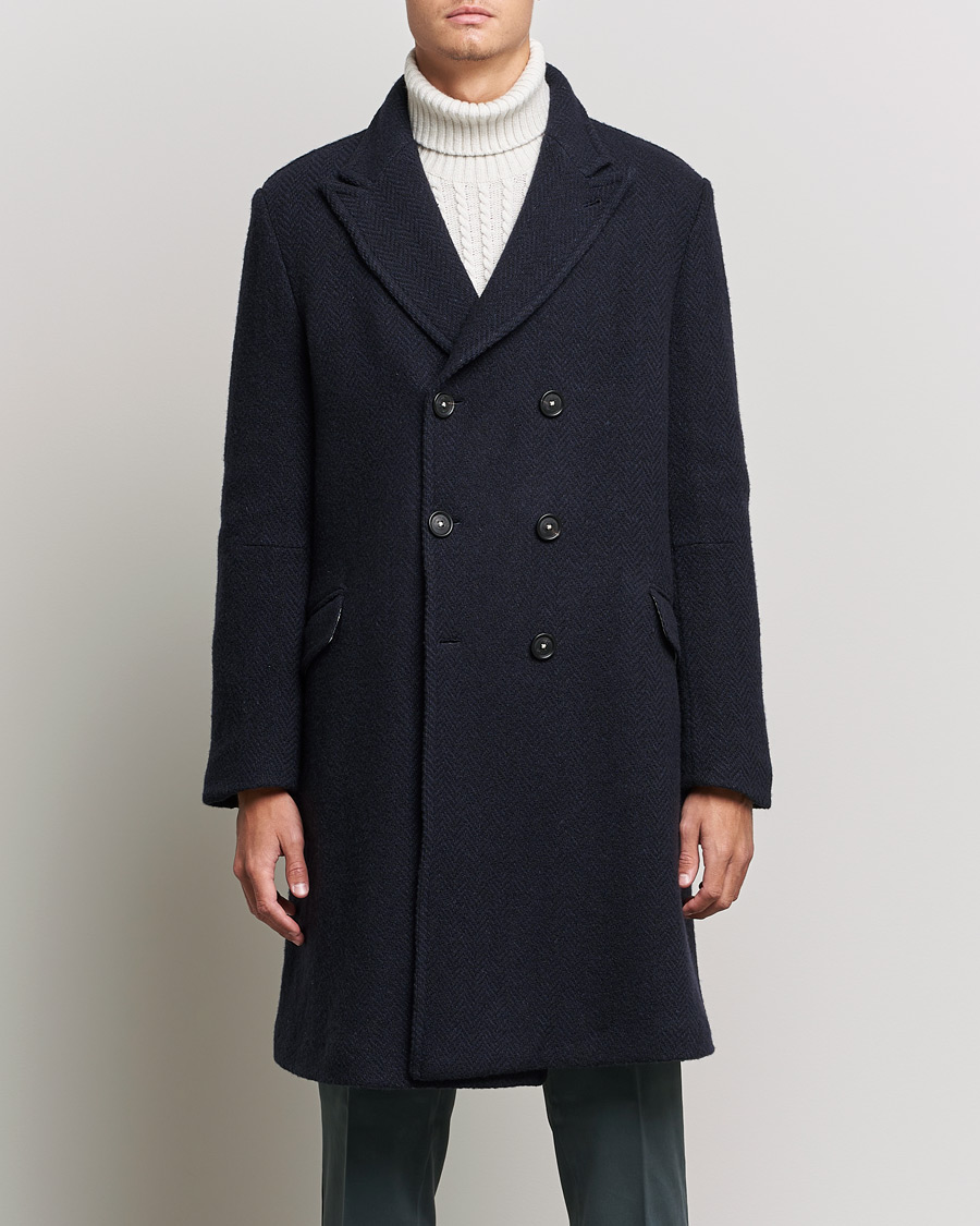 Men | Coats & Jackets | Massimo Alba | Oversize Wool Herringbone Coat Dark Navy