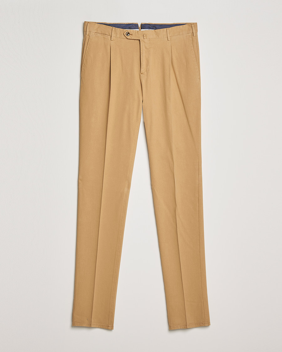 Men | Trousers | PT01 | Slim Fit Pleated Cotton Stretch Chinos Khaki