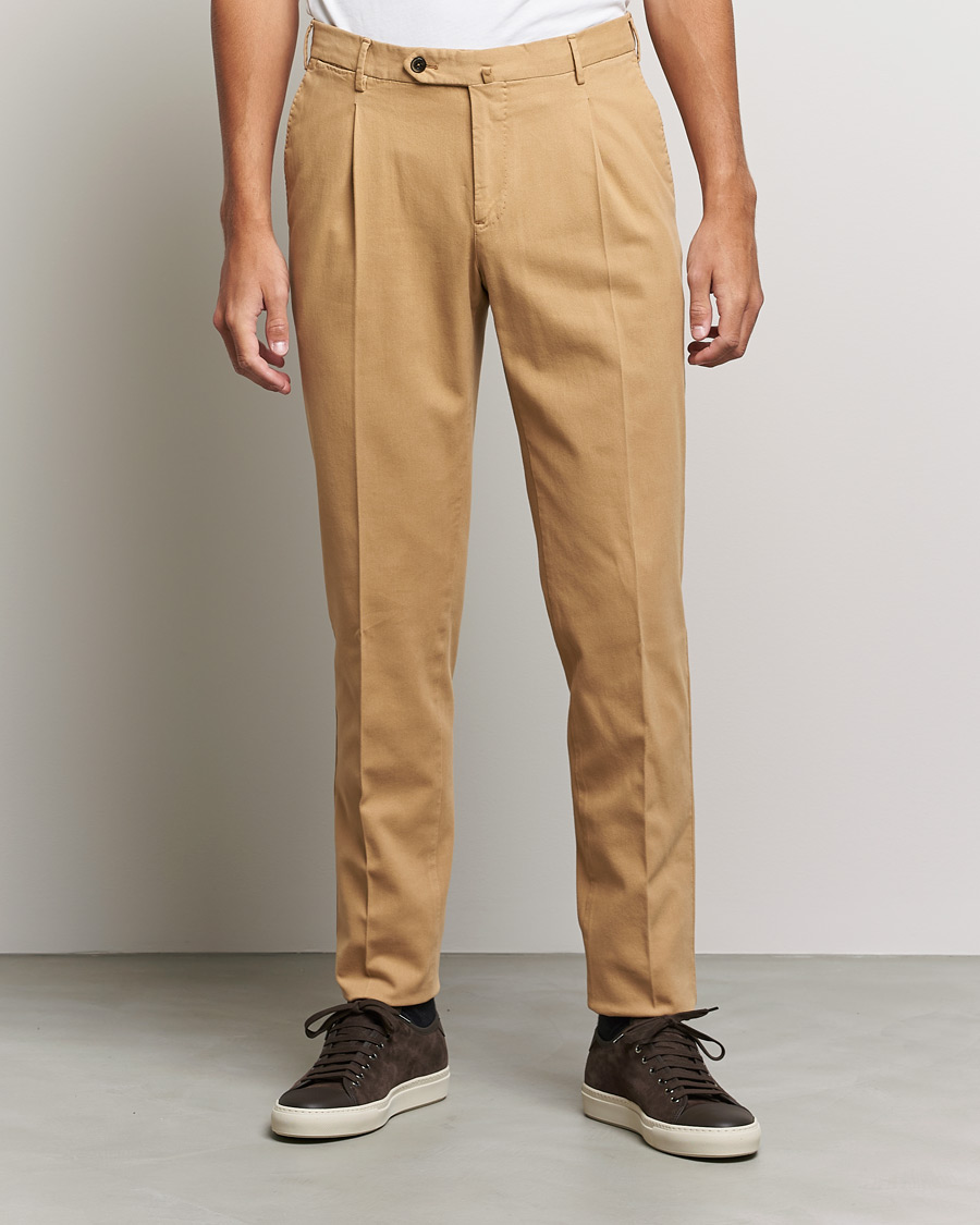 Men | Trousers | PT01 | Slim Fit Pleated Cotton Stretch Chinos Khaki