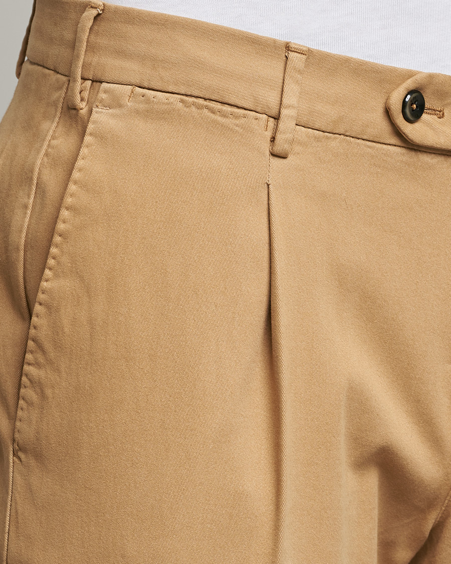 Men | Trousers | PT01 | Slim Fit Pleated Cotton Stretch Chinos Khaki