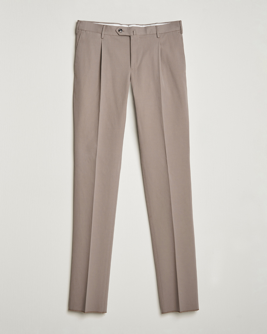 Men | Trousers | PT01 | Slim Fit Pleated Cotton/Cashmere Chinos Beige