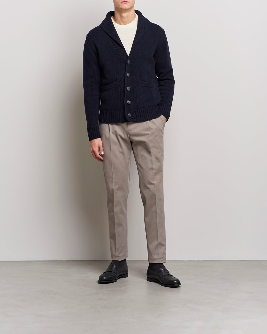 Men | Trousers | PT01 | Slim Fit Pleated Cotton/Cashmere Chinos Beige