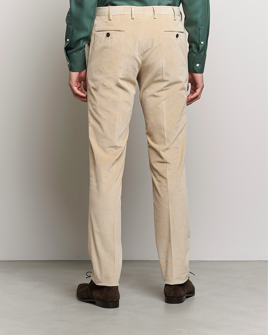 Men | Trousers | PT01 | Slim Fit Pleated Corduroy Trousers Light Beige