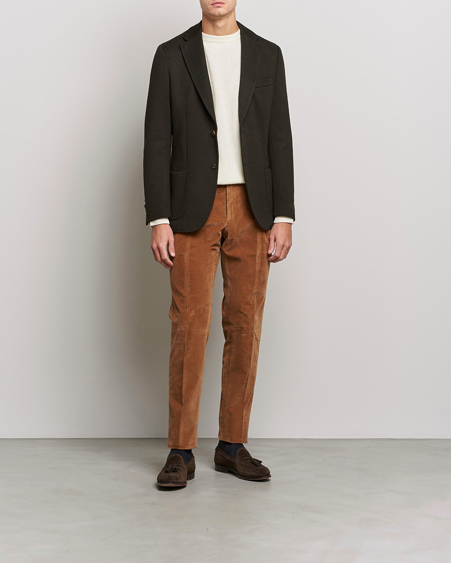 Men | Trousers | PT01 | Slim Fit Pleated Corduroy Trousers Caramel