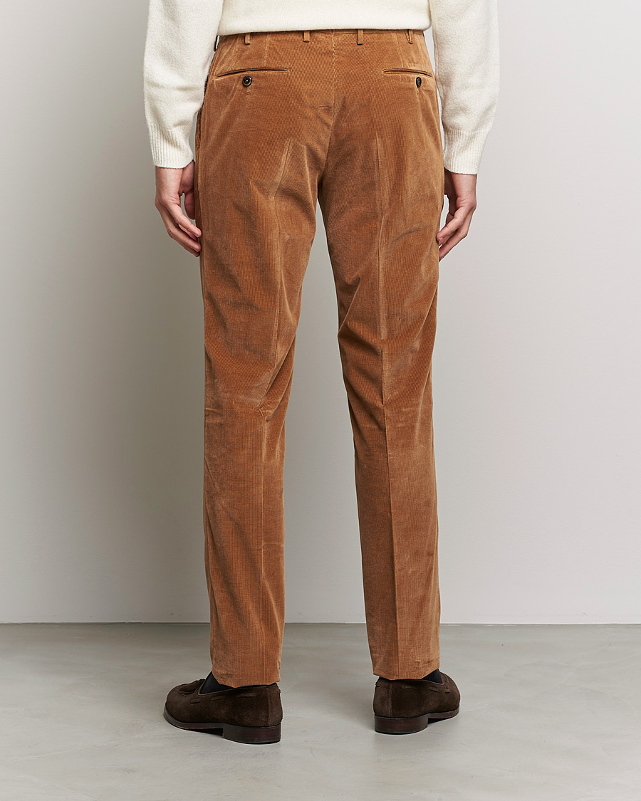 Men | Trousers | PT01 | Slim Fit Pleated Corduroy Trousers Caramel